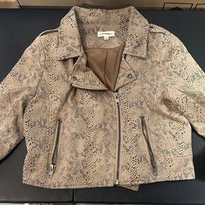 eesome Taupe Snake-Print Faux Leather Moto Jacket